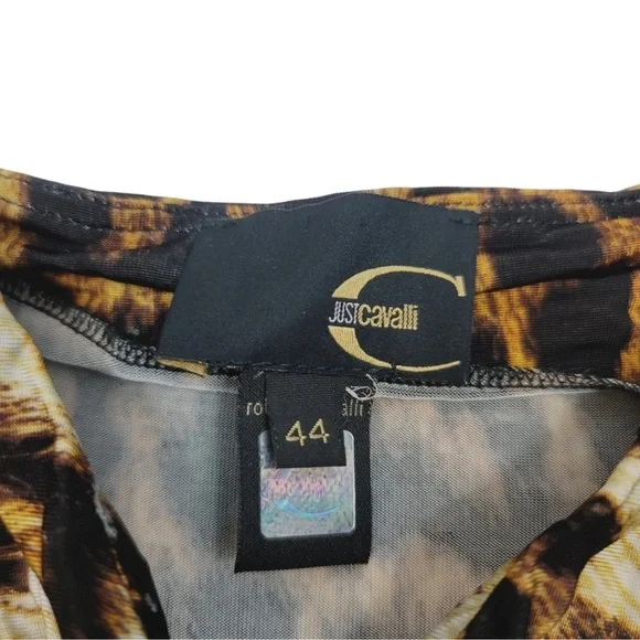 Just Cavalli Brown and Tan A-line Midi Dress with Flutter Sleeves - Picture 7 of 8